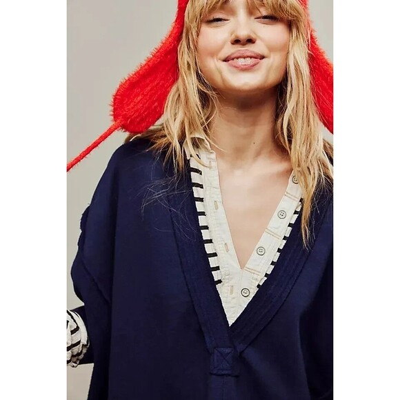 Free People Darcy Sweatshirt Top Oversized Solid Slouchy Ribbed Comfy S 273128 - Picture 2 of 8